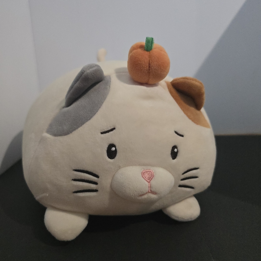 Miniso Plush Calico Cat Stuffed Animal with Pumpkin Accent